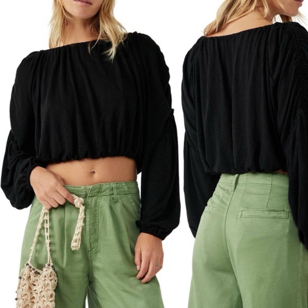 Free People In a Dream Ruched Linen Blend Crop
